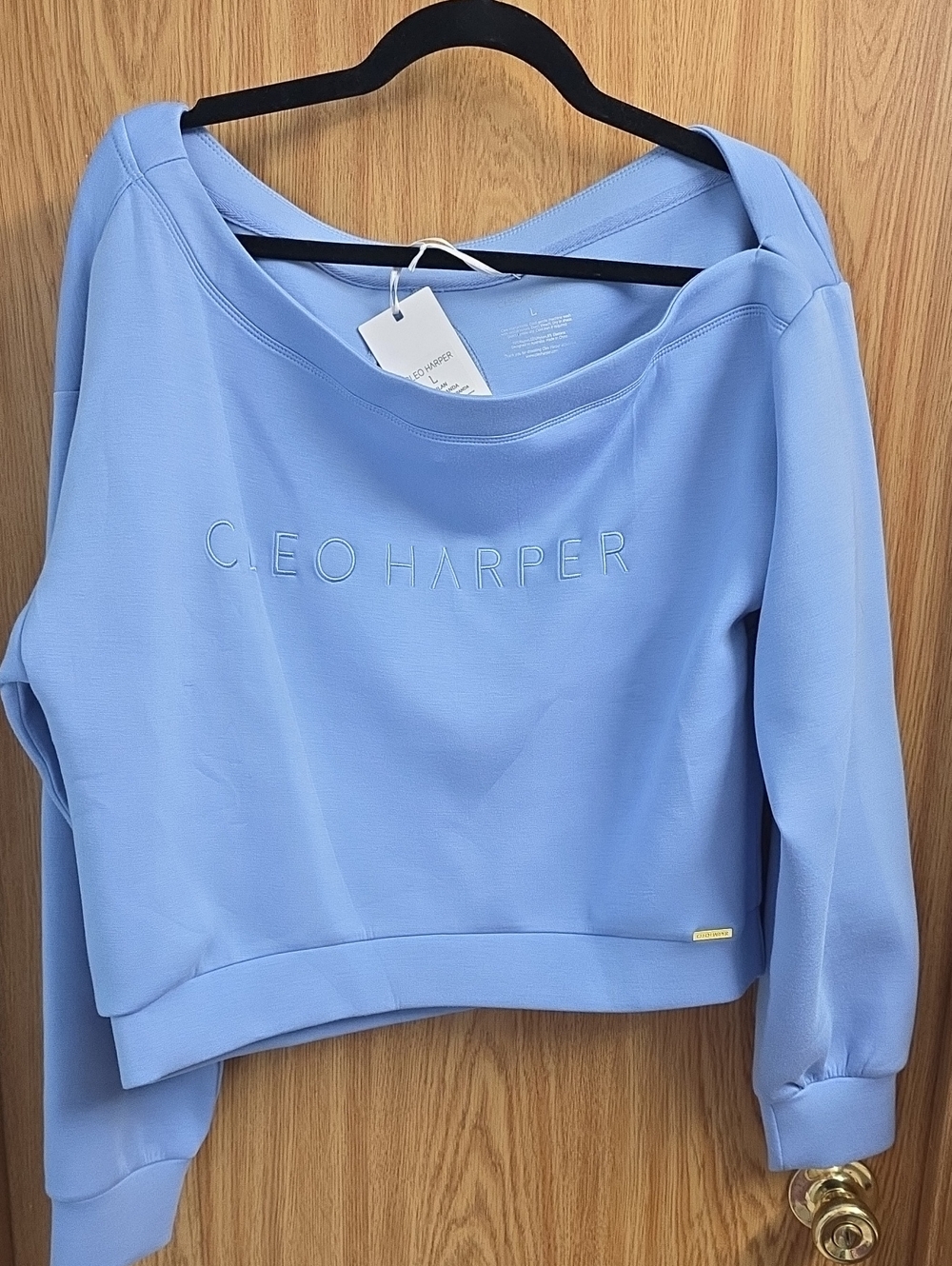 Cleo Harper Pastel Blue Off-Shoulder Pullover Sweatshirt Look At Last Picture
